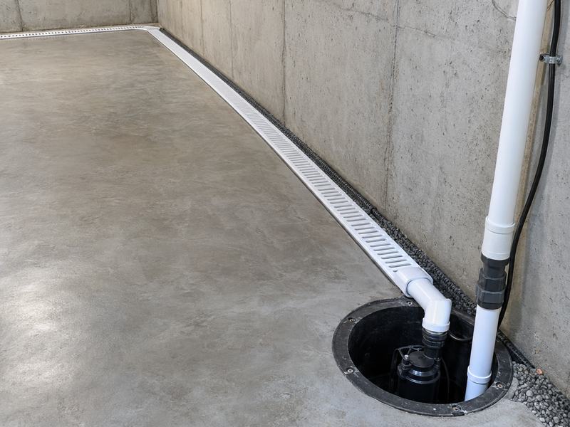 Interior basement waterproofing drainage system in an Asheville, NC home